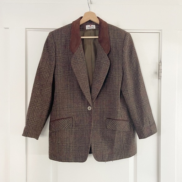 Vintage Chemistry 100% Wool Plaid and Suede Blazer - 12 - Picture 1 of 5